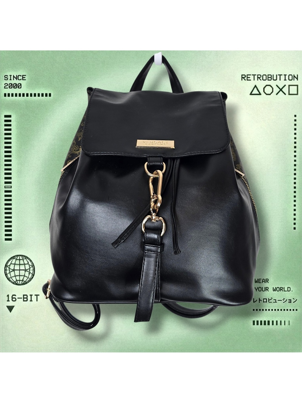 Versace Parfumes Faux Leather PVC Backpack Bag Black